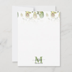 Watercolor Avocado Botanical Pattern Monogrammed Card