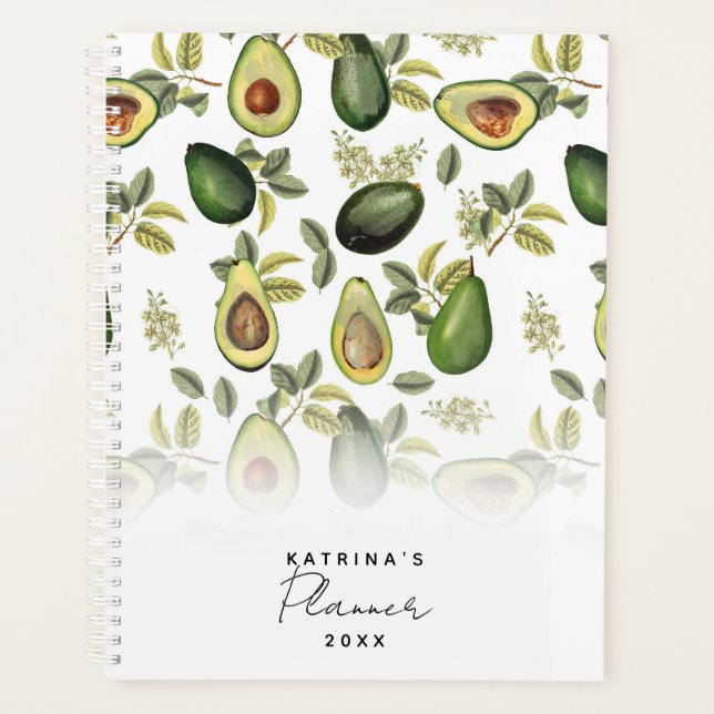 Watercolor Avocado Botanical Yearly Monthly Planner (Front)