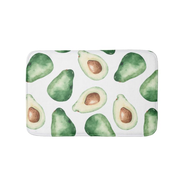 Watercolor Avocado Pattern Bath Mat (Front)