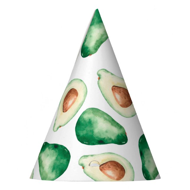 Watercolor Avocado Pattern Birthday Party Hat (Left)