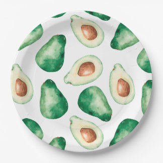 Watercolor Avocado Pattern Birthday Party Paper Plate