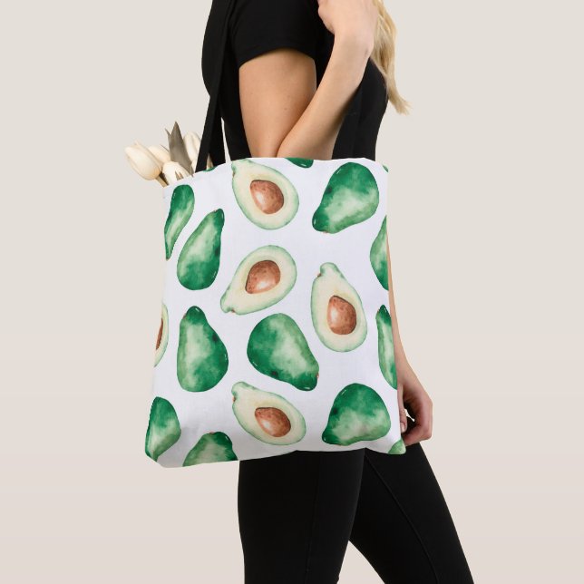 Watercolor Avocado Pattern Tote Bag (Close Up)