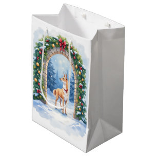 Watercolor Azawakh Snowy Stone Arch Christmas Medium Gift Bag