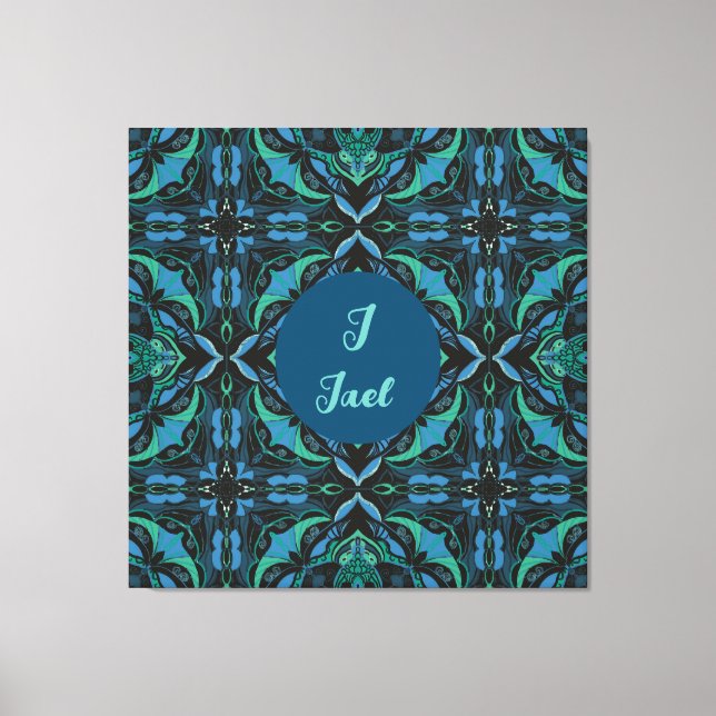 Watercolor Azulejo Black Spanish Personalised Canvas Print (Front)