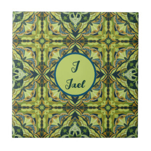 Watercolor Azulejo Green Spanish Personalised Tile