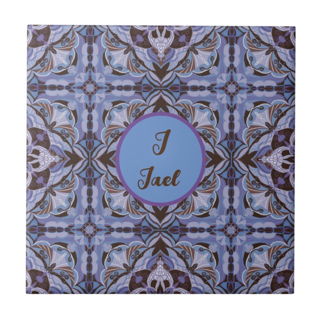 Watercolor Azulejo Purple Spanish Personalised  Tile (Front)
