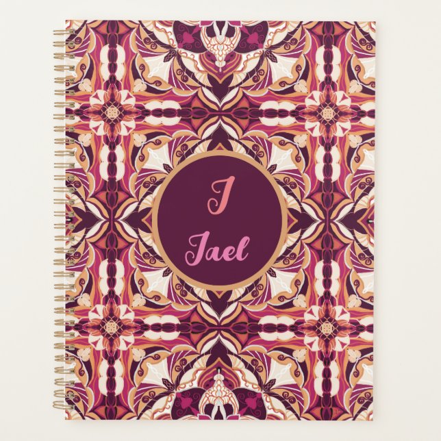 Watercolor Azulejo Red Spanish Personalised  Planner (Front)