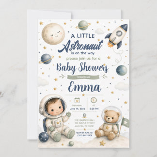 Watercolor Baby Astronaut Baby Shower Invitation 