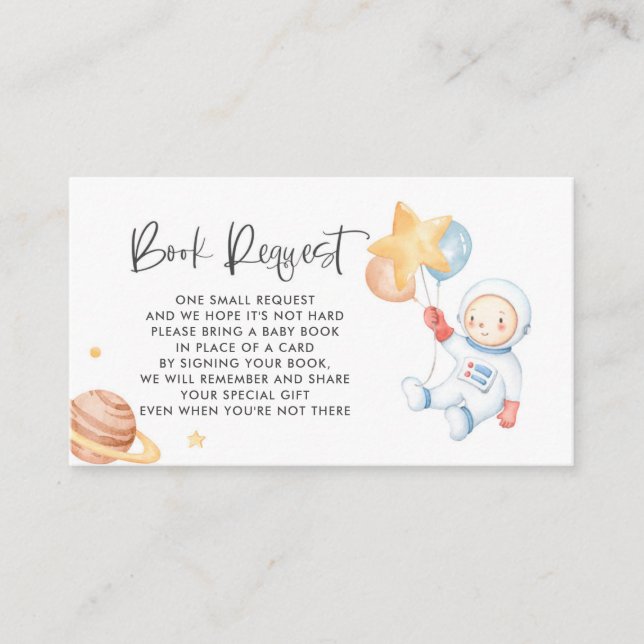 Watercolor Baby Astronaut Space Book Request Card (Front)