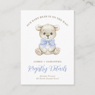 Watercolor Baby Bear Blue Bow Gift Registry Enclosure Card
