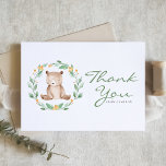 Watercolor Baby Bear Greenery Wreath Baby Shower Thank You Card<br><div class="desc">Show your appreciation to your guests with this customisable baby shower thank-you card featuring a watercolour baby bear surrounded by a greenery wreath. Personalise it with your own details. This bear thank-you card is perfect for woodland-themed baby showers,  birthday parties,  and more. Matching items are also available.</div>