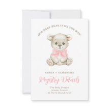 Watercolor Baby Bear Pink Bow Gift Registry