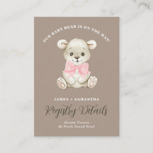 Watercolor Baby Bear Pink Bow Gift Registry Enclosure Card