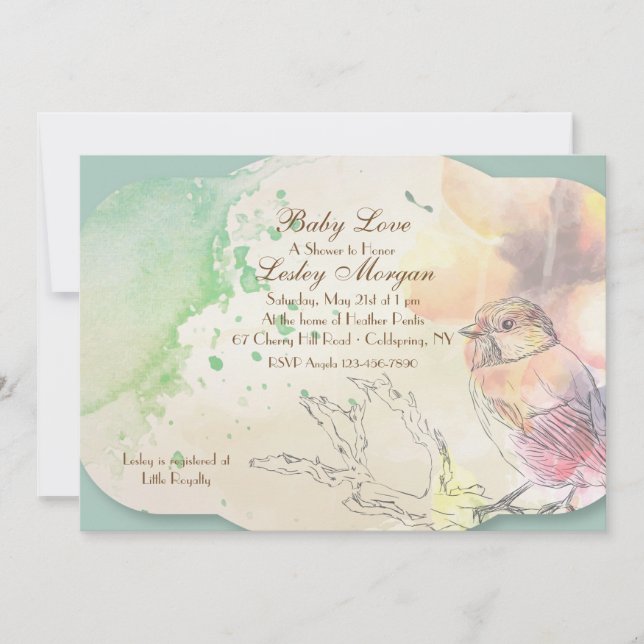 Watercolor Baby Bird Baby Shower Invitation (Front)