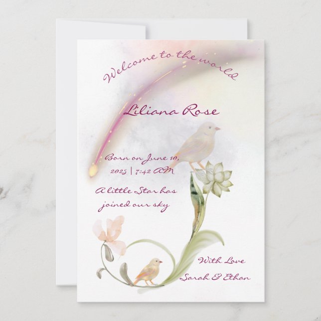 Watercolor Baby Birth Announcement card (Front)