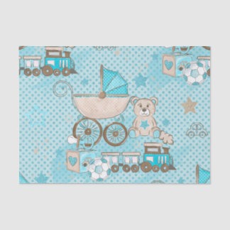 WATERCOLOR BABY BLUE TEDDY BEAR CARS BLOCKS TISSUE PAPER