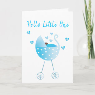 Watercolor Baby Boy Carriage Congratulations Blue Card