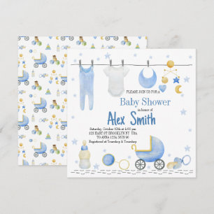 Watercolor baby boy invitation