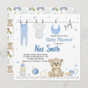 Watercolor baby boy invitation