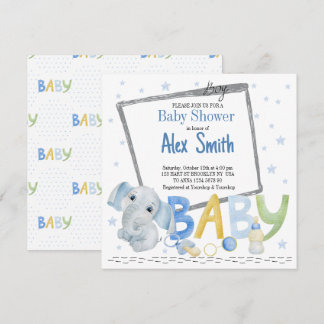 Watercolor baby boy invitation
