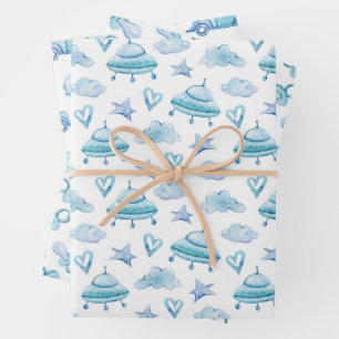 Watercolor Baby Boy Pattern Wrapping Paper Sheet