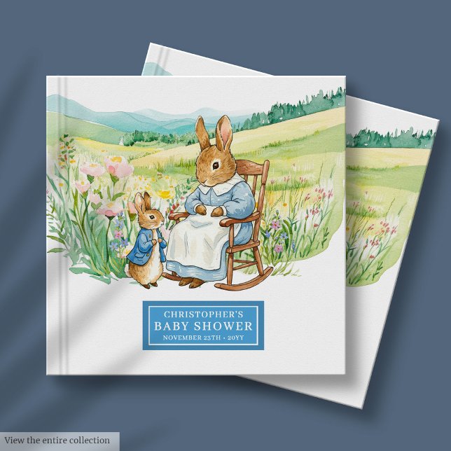 Watercolor Baby Boy Shower Guest Book Rabbit (Watercolor Baby Boy Shower Guest Book Rabbit)