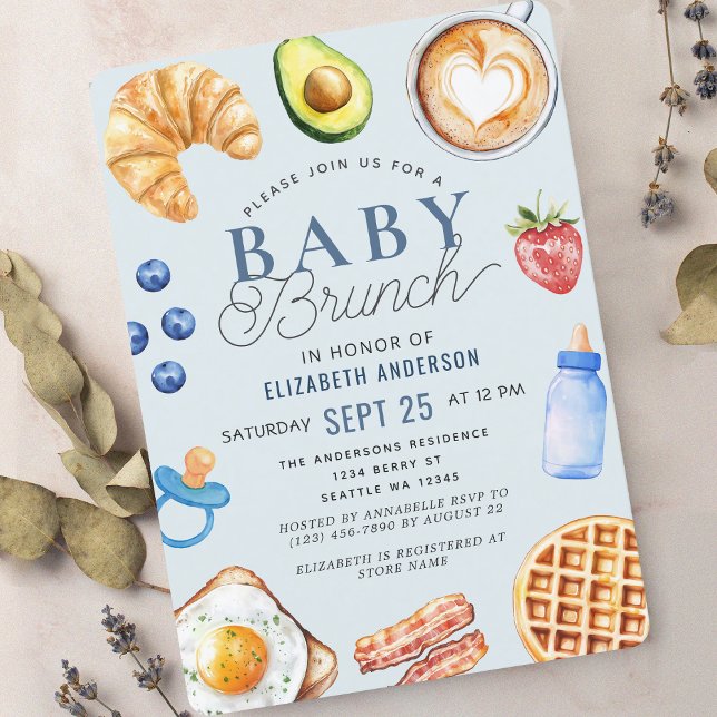  Watercolor Baby Brunch Boy Baby Shower Invitation (Creator Uploaded)