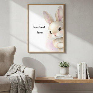 Watercolor Baby Bunny Cub Nursery Floral Woodland  Poster