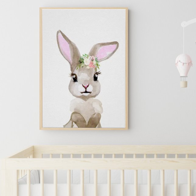 Watercolor Baby Bunny Cub Nursery Floral Woodland Poster (Creator Uploaded)