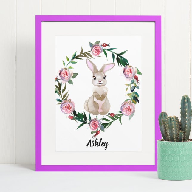 Watercolor Baby Bunny Nursery Flower Woodland Poster (Creator Uploaded)