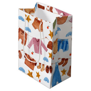 Watercolor Baby Clothesline Baby Shower Birthday Medium Gift Bag
