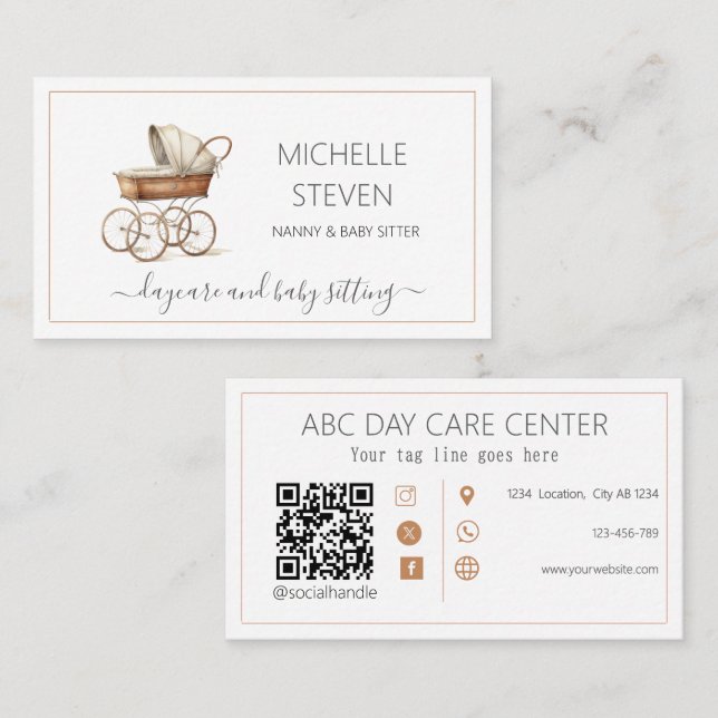 Watercolor Baby crib Baby sitting Business Card (Front/Back)