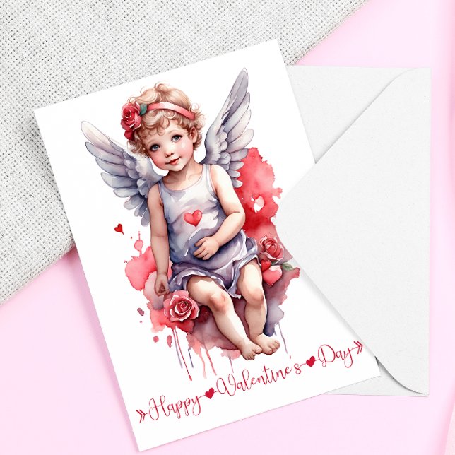 Watercolor baby Cupid Happy Valentines Day  Holiday Card (Creator Uploaded)