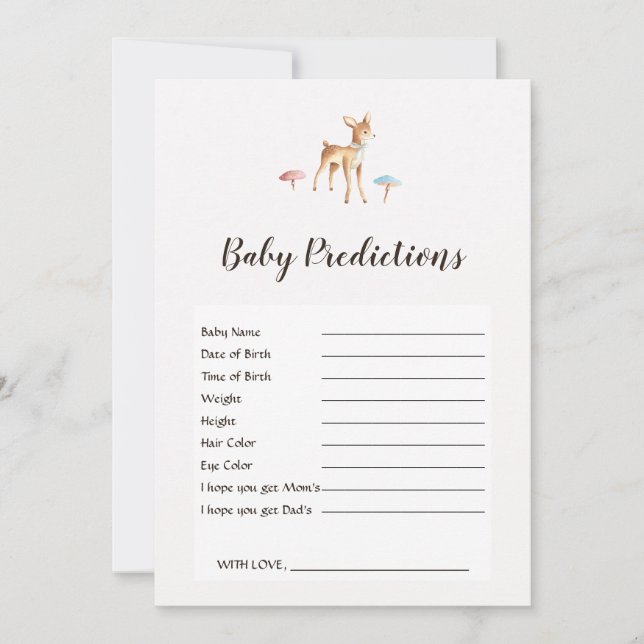 Watercolor Baby Deer Baby Shower Predictions Game (Front)