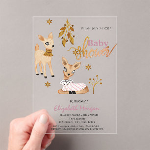 Watercolor Baby Deer Pink Baby Shower Acrylic Invitations