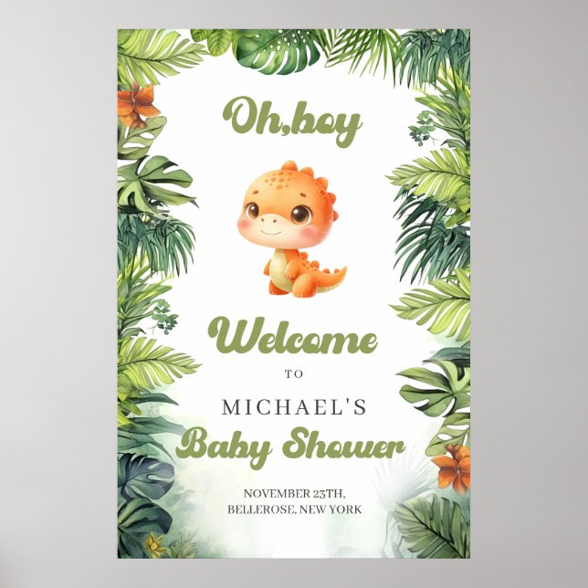 Watercolor baby dino retro groovy welcome poster (Front)