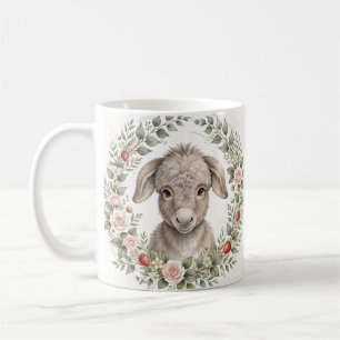Watercolor Baby Donkey Strawberry Rose Farmhouse Coffee Mug