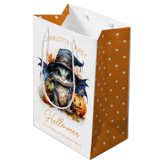 Watercolor Baby Dragon Customisable Halloween Medium Gift Bag (Back Angled)