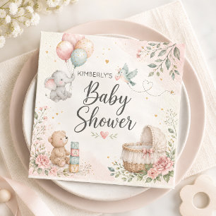 Watercolor Baby Elephant Bear Baby Shower Napkins