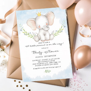 Watercolor Baby Elephant Boy Shower Invitation