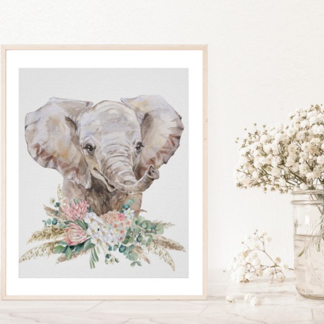 Watercolor Baby Elephant Nursery Tropical Boho   Poster (Creator Uploaded)