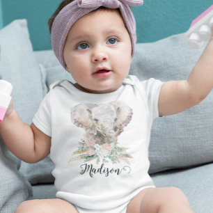 Watercolor Baby Elephant Tropical Boho Baby Bodysuit