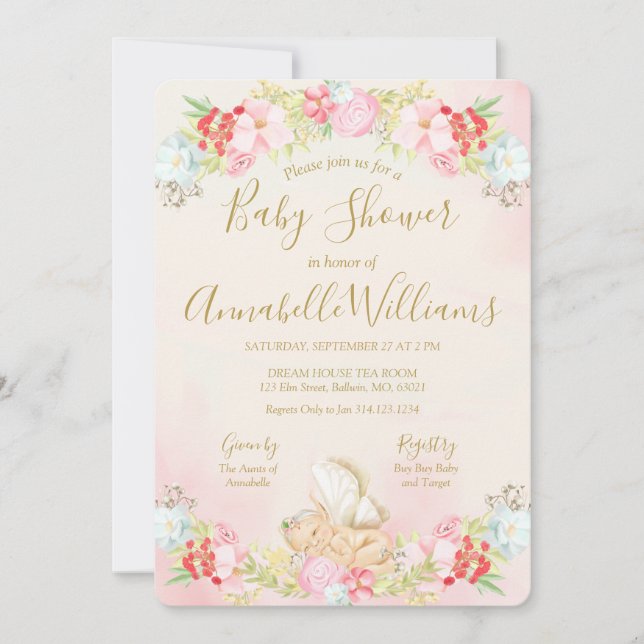 Watercolor Baby Fairy Baby Shower Invitation (Front)