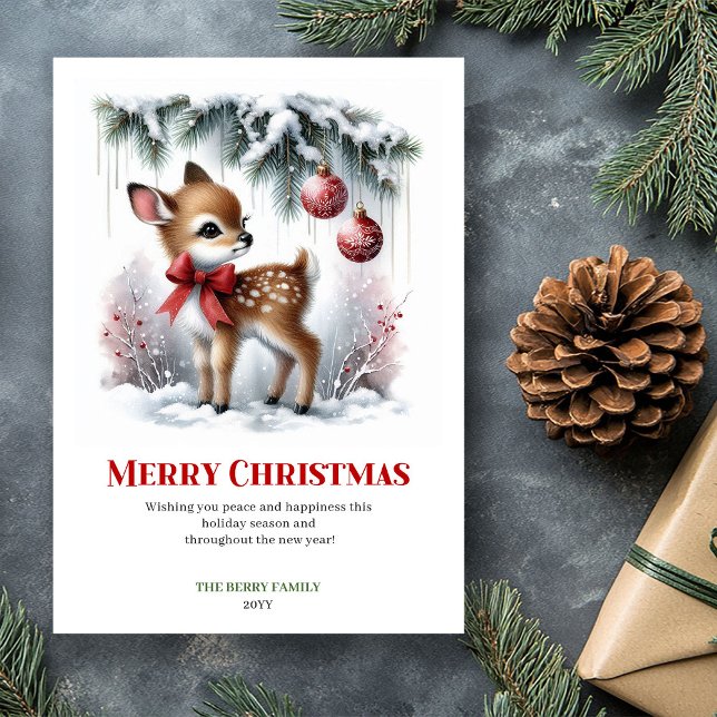 Watercolor Baby Fawn Christmas Scene Cozy Greeting Holiday Card (Watercolor Baby Fawn Christmas Scene Cozy Greeting Card

)