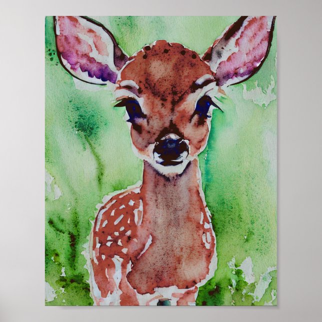 watercolor baby fawn poster (Front)