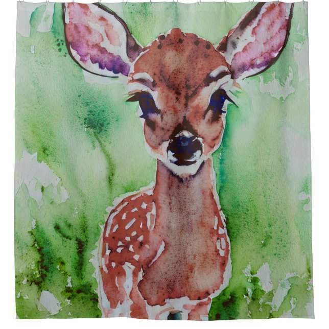 watercolor baby fawn shower curtain (Front)
