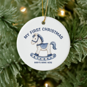 Watercolor Baby First Christmas Photo Ceramic Tree Decoration