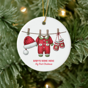 Watercolor Baby First Christmas Photo Ceramic Tree Decoration