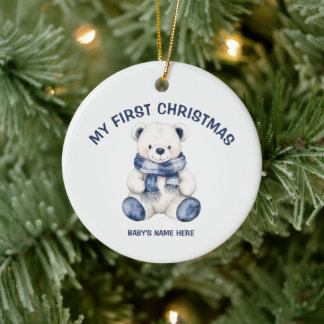 Watercolor Baby First Christmas Photo Ceramic Tree Decoration