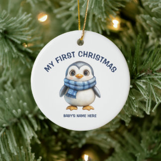 Watercolor Baby First Christmas Photo Ceramic Tree Decoration